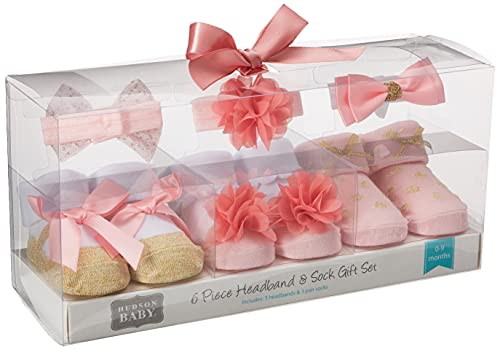 Image of Hudson Baby Girl's Headband and Socks Giftset