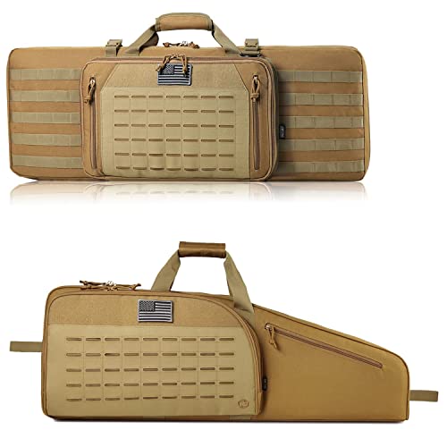 Dbtac Single Rifle Bag 35" (Tan) + Double Rifle Bag 32" (Tan), Lockable Zipper, Durable Material, Compact Design #TOP20