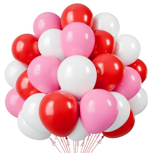 Red and Pink Latex Balloons 50pcs 12 Inches Red White Pink Balloons with 1 Ribbon for Valentines Wedding Birthday Party Decorations