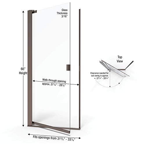 Basco Armon 31.75 To 33.25 In. Width, Semi-Frameless Pivot Shower Door, Clear Glass, Oil Rubbed Bronze Finish #TOP1