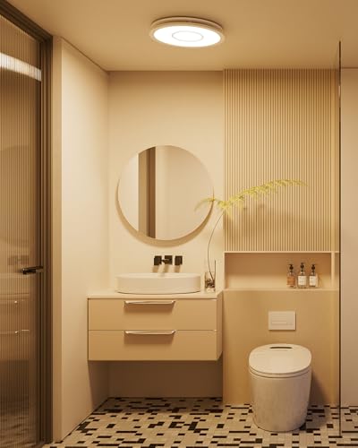 Image of Fitop Bathroom Exhaust Fan with Light, 130 CFM 47W Ceiling Mount Shower Ventilation Exhaust Fan, 1.5 Sones Bathroom Vent Fan with Light, 1100LM LED Light 3000K /4000K /5000K (Silver)