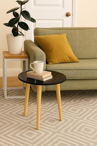 Image of Brown Art SHOPPEE Round Side Table, Small End Table for Living Room, Modern Wood Accent Table Coffee Side Table with Wood Legs for Small Space, Easy Assembly,(12Dx13H Inches) (Black)