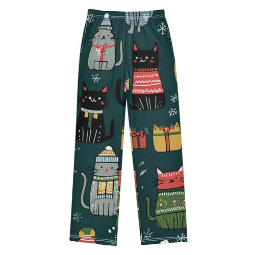 Cat Snowflake Boys Long Pants Soft Trousers Elastic Waist Kids Lounge Bottoms with Pockets S-XL