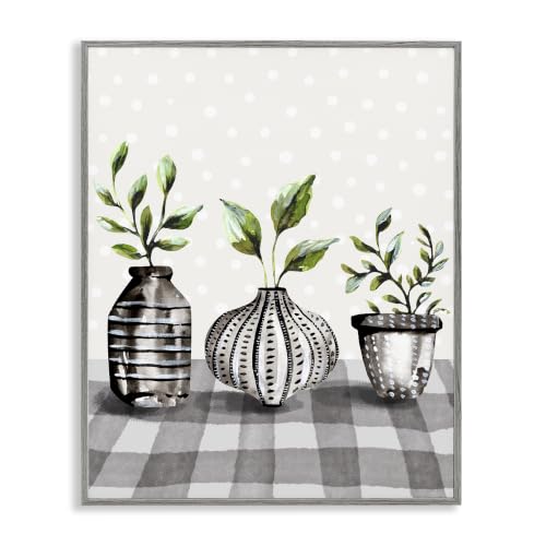 Potted Herbs Plaid Botanical, 24 x 30 Inch Framed Giclée Print