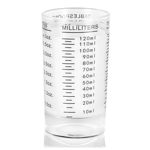 Amexo 4OZ/120ML Mini Vaso Medidor, Vasos Medidores de Cristal con Boquilla, Resistente al Calor Medidora de Vidrio para Cocina Bar, Vasos de Chupito para Vodka Cóctel Tequila (Negro)