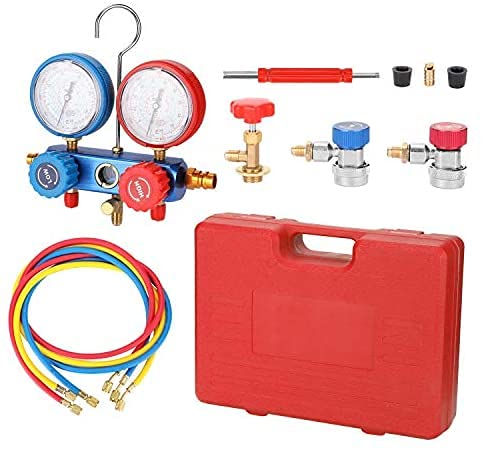 Abbasali Manifold Dual Gauges Set Refrigeration Equipment Pressure Measuring Tool Kit with 3 Recharge Hoses