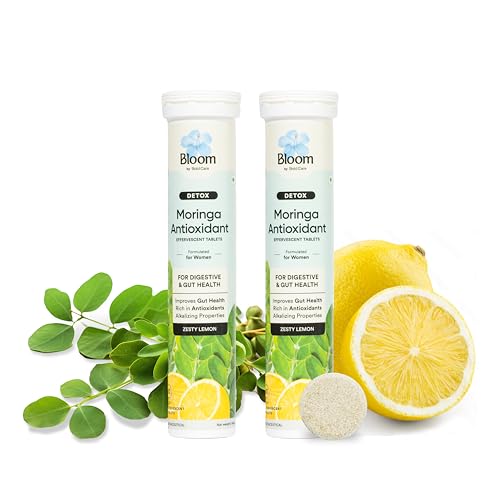 Image of Bloom by Bold Care Moringa Antioxidant Effervescent Tablets | 40 Effervescent Tablets (Pack of 2) | Natural Liver Detox and Gut Health | With Organic Moringa Leaf Powder | Lemon Flavour