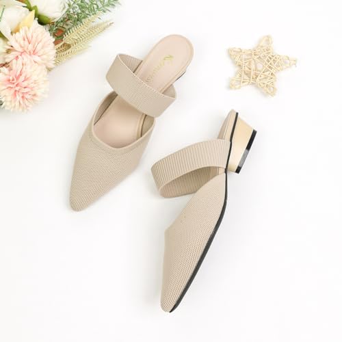 Image of Semwiss Pointed Toe Mules for Women Chunky Low Heeled Sandals Breathable Backless Mesh Knit Slip on Loafers
