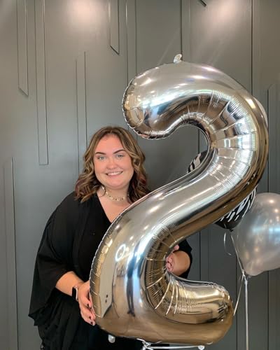 Image of 40 Inch Silver Number 6 Balloon Birthday Party Decorations for Men & Women | 40 Inch Silver inflatable foil number balloons, large birthday decorations for 6th birthday