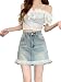 Y2K High Waist Denim Lace Mini Skirt for Women – Harajuku A-Line Ruffle Skater Skirt Kawaii Fairycore Style (US, Alpha, Medium, Regular, Regular, Blue1)