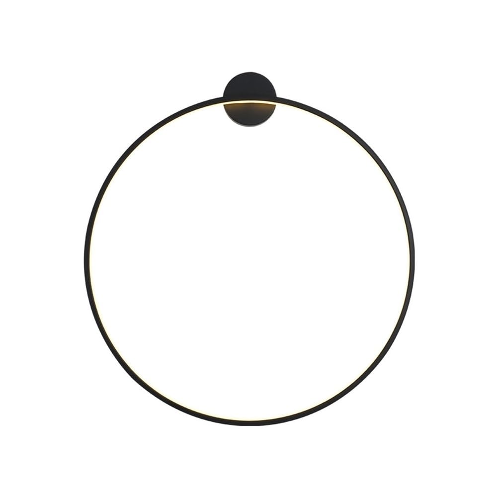 OZBMA Simple Aluminum Ring Wall Lamp Modern Circle Light LED Dimmable Sconce for Bedroom Living Room Background Lighting Fixture(Black,60cm/23.6inch)