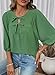SHEWIN Womens Tops 3/4 Puff Sleeves Blouse Dressy Casual Babydoll Bow Tie Flowy Elegant Loose Ladies Shirt Spring Summer 2026 Clothes Green Size M