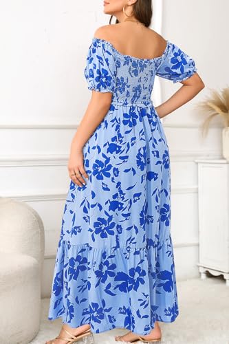 Image of Plus Size Sun Dresses Women - Summer Off the Shoulder Puff Sleeve A Line Boho Maxi Flow Long Dress 2025