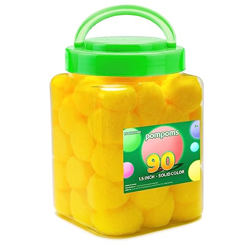 Eppingwin 90PCS Yellow Pom Poms,1.5 Inch Soft Pompoms for Crafts, Big Pom Pom for Arts & Crafts DIY Projects (Yellow)