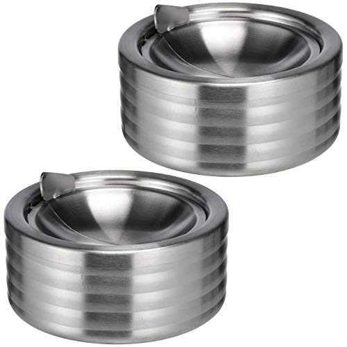 Land-Haus-Shop® 2 Stück Edelstahl Aschenbecher mit Deckel, Windascher mit Klappdeckel Windaschenbecher 11,8 cm Durchmesser