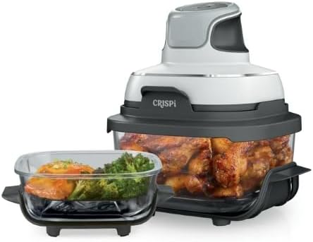 Ninja Crispi - Freidora de aire (modelo FN 100White), apta para microondas, congelador y lavavajillas, sistema de cocción portátil de vidrio no