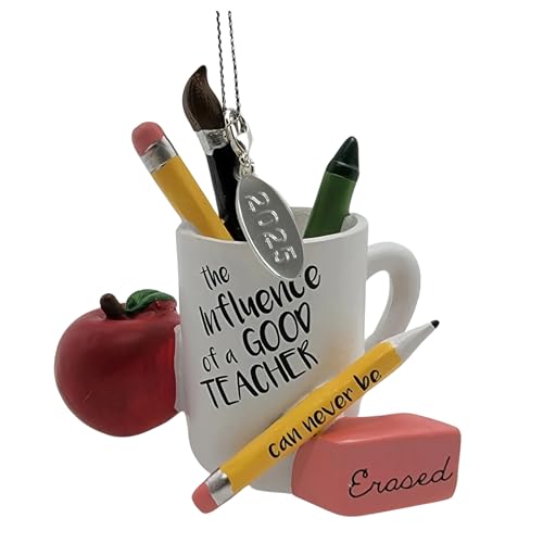 Teacher Mug Ornament Gift Education Influencer - Teacher Appreciation with Encouraging Words and Year Hang tag for a Personalized Christmas Ornament Classroom Decor - in a Gift Box