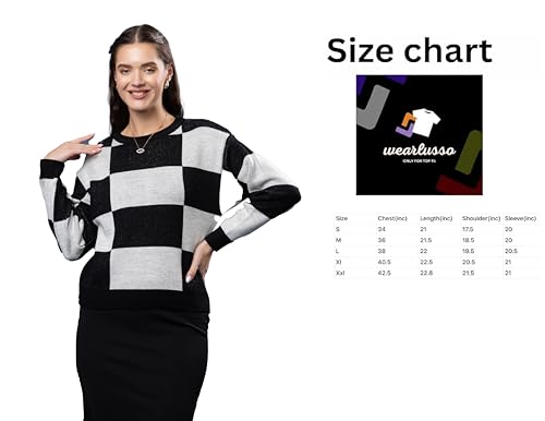 Image of Wear lusso Women's Round Neck Colour Block Sweater | 100% Wool Pullover | Full Sleeve Soft & Stylish Winter Wear for Women & Girls