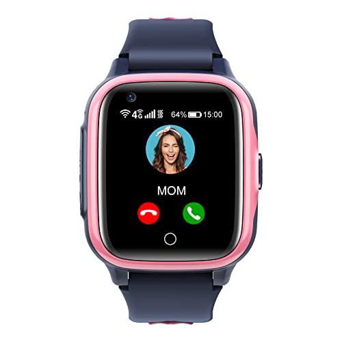 Kinder Smartwatch mit GPS und Telefon Uhr 4G WiFi Videoanruf SOS Kamera Wasserdicht Nachricht Wecker Stoppuhr Klassenmodus Musik Player Vibrationsbenachrichtigung Geschenk für Jungen und Mädchen, Rosa