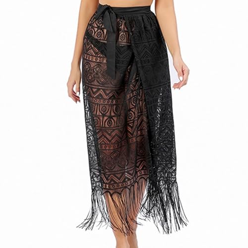 Lamca Beach Sarong for Women Swimwear Bikini Cover Up, Hollow-Out Long Sarong Dress Swimsuit Skirt Wrap with Tassel