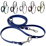ZAVVIT - Stufenlos verstellbare Biothane-Hundeleine, 3m | 16mm breit | 2 Karabiner, 2 D-Ringe, 1 Rundring | Für 1 oder 2 Hunde | Wasserfest & langlebig (Blau)