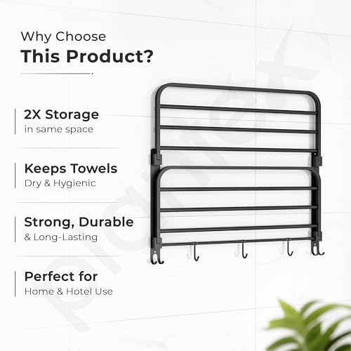 Image of Plantex Double Towel Rack for Bathroom /24 Inch Dual Towel Holder /Towel Bar /Towel Henger /Bathroom Accessories - Pack of 1 (Black)
