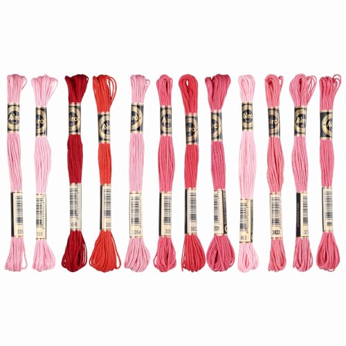 Image of PATIKIL 12 Skeins Embroidery Floss Polyester Embroidery Threads Bracelets String for Cross-Stitch Hand Embroidery, Red