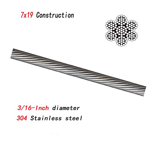 Shzond 304 Stainless Steel Wire Rope 500Ft Aircraft Wire Rope 3/16" 7X19 Type Cable Railing For Railing Decking And Diy Balustrade #TOP1