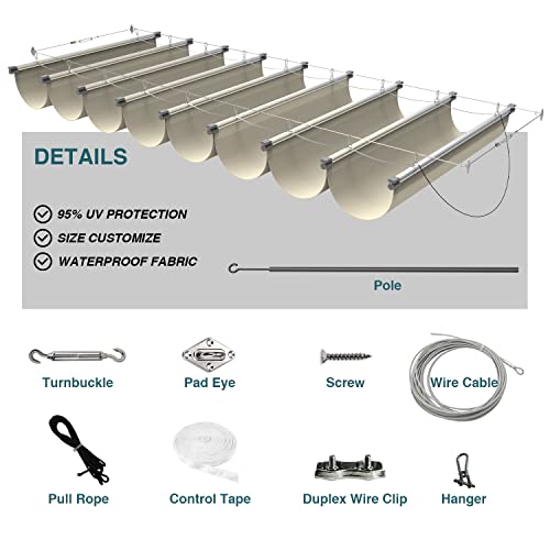 ECOOPTS 3'x16' Retractable Waterproof Wave Sun Shade Canopy Pergola Cover Shade Sail Awning for Outdoor Patio Porch Garden Deck Backyard (Beige) by ECOOPTS - Image 5