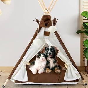 Dog Teepee Pet Tent Portable Dog Houses Puppy Teepee Cat Bed with White Brown Thick Cushion Dog Teepee Pet Tent Portable Dog Houses Puppy Teepee Cat Bed with White Brown Thick Cushion