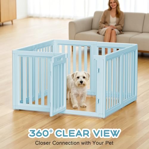 Image of Dog Playpen Indoor,Puppy Playpen,Blue 23.6 inch H,8 Panels | Dog Play Pen Indoors with Open View,Tool-Free Setup,Multi-Shape Setup,Dog Pen for Dogs,Cats & Puppies