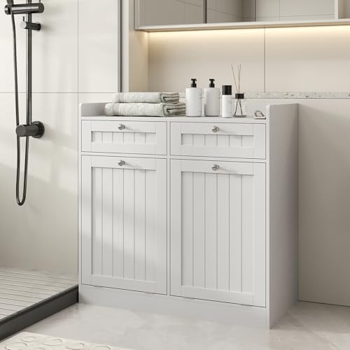 GIANTEX Armario de Suelo de Baño con Cesto Ropa Sucia, Mueble con Cajón y Cesto Abatible, Bolsa Extraíble y Plegable con Asas, Organizador de Madera para Lavandería, Dormitorio (79x40x80cm) - imagen 9