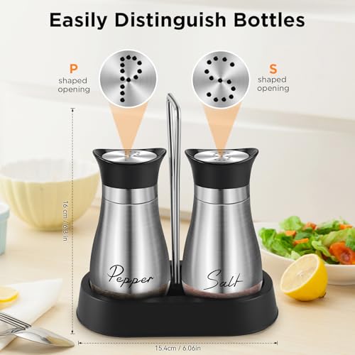 Salt and Pepper Shakers Set, 4 oz Stainless Steel Salt Shaker, Farmhouse Salt Pepper Shaker Containers with Glass Bottom for Kitchen Gadgets Cooking Table, BBQ, Bar, RV, Camp (Silver) by H&Foumre - Used condition - Image 4