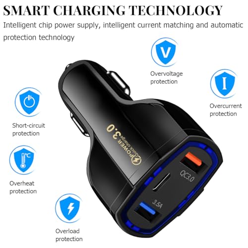 Ankuee Fast Car Charger Adapter, QC3.0 Quick Power Delivery Block with Dual Port USB Type C, Cigarette Lighter Plug Fast Charging, Compatible with iPhone 15 Pro Max Plus Samsung and More (Black)