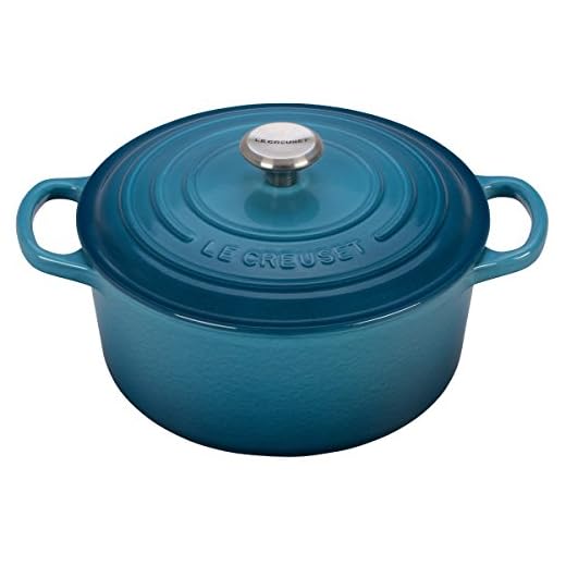 Le Creuset Gjutjärnsgryta med lock, rund, rostfritt stålvred, Ø 22 cm, för alla ugnar och områden (inkl. induktion), marin