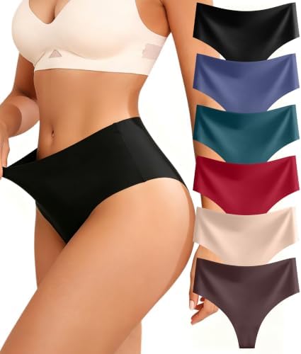 Sth Big Seamless String Tanga Damen High Waist Unterwäsche Nahtlose Slip | Nahtlos Tanga,Hohe Taille Unterhosen,Doppellagiger Baumwollzwickel Slip,Unsichtbar Schwarz Thong für Allt