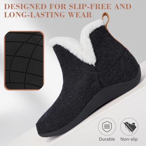 ERGOfoot Slipper Boots With Arch Support for Women Men, Comfy Plantar Fasciitis Orthopedic Slippers for Indoor Outdoor, Wool Felt Slipper Booties with Warm Cozy Plush Faux Fur Lining4