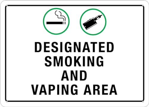 Puhayexi Designated Smoking And Vaping Area Wall Sign 8 X 12 Inches Rust Free Aluminum - Uv Protected, Waterproof, Weatherproof And Fade Resistant - 4 Pre-Drilled Holes