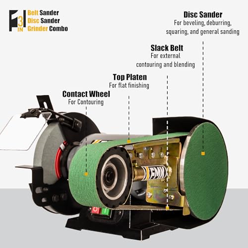 KFMK 𝟑𝐢𝐧𝟏 2"x36" Belt Sander 7" Disc Sander and 8" Grinder Combo, 3.1 Amp Bench Belt Sander for Metal Working, 2 inch Belt Grinder for Knife Making and Sharpening, KF8236 - Image 4