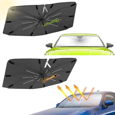 2 Pack Windshield Sunshade with 360 Rotation Shaft - Foldable Car Sun Shade for Front Windshield, Windshield Umbrella Fit for Most Vehicles Cover