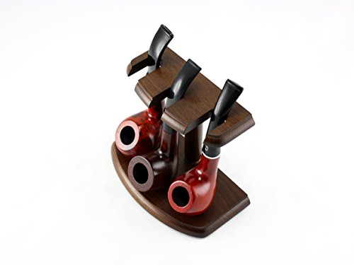 Skyway 3 Pipe Wood Tobacco Pipe Stand Rack Holder - Dark Brown #TOP4