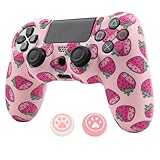 RALAN Pink Controller Skins for PS4,Fruit Silicone Controller Cover Skin Protector Compatible /PS4 Slim/PS4 Pro Controller with 2 Cute Thumb Grips Caps…