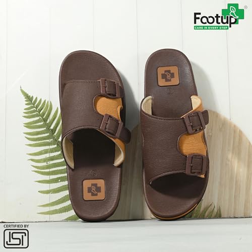 Image of FOOT UP Men's Orthopedic Comfort Slippers | Dual Buckle Casual Sandals with Soft Cushioned Footbed, Arch Support & Anti-Skid Lightweight Sole - Everyday Wear & Indoor Outdoor Use