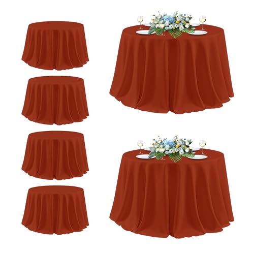 Image of sancua Thanksgiving Round Tablecloth 132 Inch Diameter, 6 Pack Rust Circle Polyester Fabric Fall Table Cloth for Holiday Party Reception, Washable Burnt Orange Table Cover (Fit 54-96 Inch Tables)