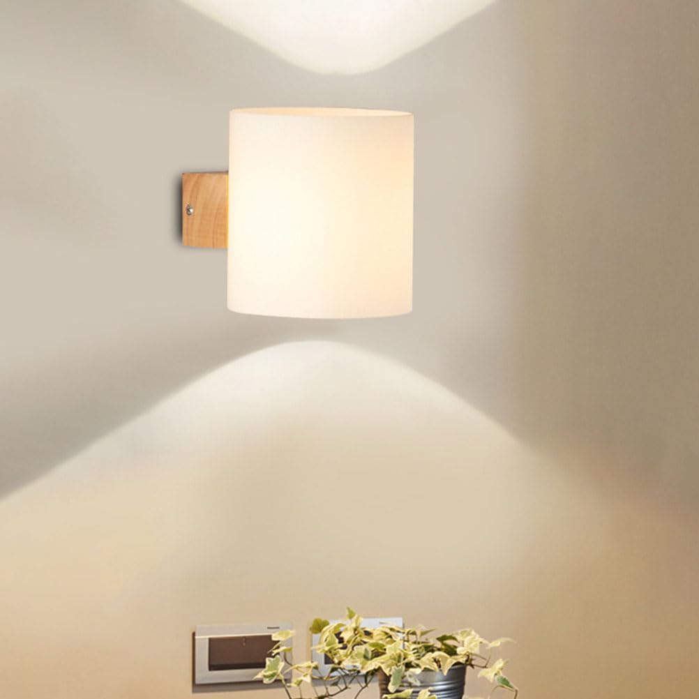 Lámpara de pared de madera blanca con iluminación bidireccional premium