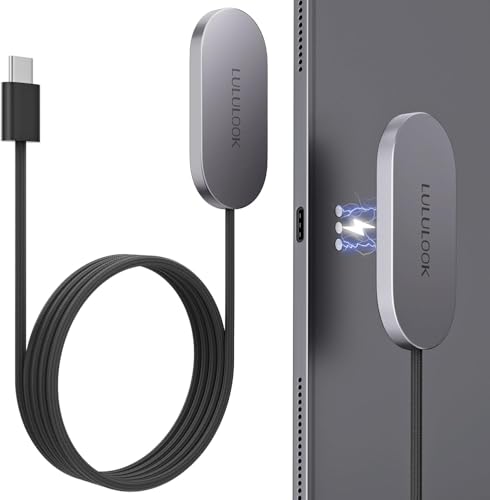LULULOOK Magnetic Wireless Charger Cord for iPad Air 13 M4(2026)/M3/M2 18W Aluminum Alloy Charger Fast Charing for iPad Pro 12.9 3rd/4th/5th/6th with 6.5ft USB-C Cable