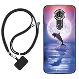 Sunrive Hülle Kompatibel mit Motorola Moto E5 Plus Hülle,matt Handyhülle Schutzhülle Etui Karikatur Muster TPU Backcover (Mond,Delphine,Meer) +1x Universale Handykette MEHRWEG