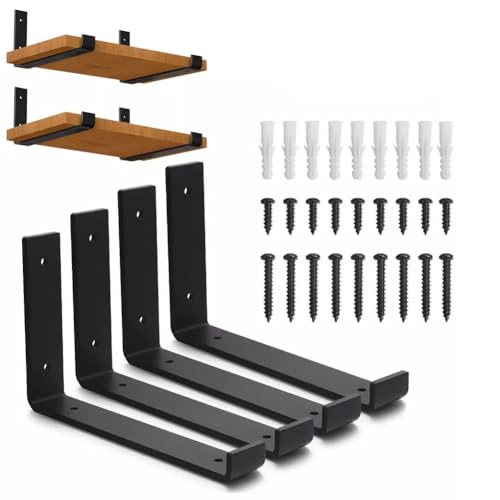 Heavy-Duty Black Scaffold Board Shelf Brackets (Set of 4) 4mm Thick Industrial & Rustic Metal Scaffold Shelf Bracketse for Shelves Floating Shelves Kitchen Garage 22.5cm