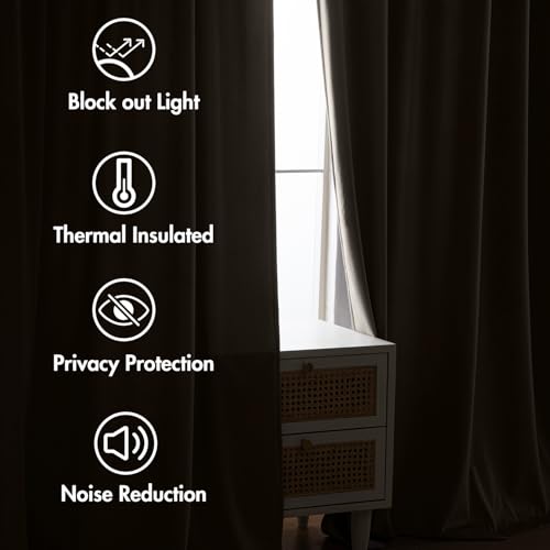 Image of MIULEE Taupe Velvet Pinch Pleat Blackout Curtains W52 X L96 Inches