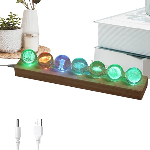 Lampe LED espace en cristal et socle bois pour décorer votre salon